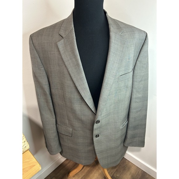 RALPH LAUREN mens gray grid 100% WOOL sport coat suit jacket blazer‎ 48 L - Picture 1 of 10